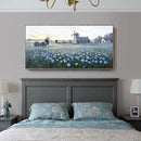 amatop Extra Large Wall Art Bedroom – Framed Country Landscape Canvas Art Blue Floral Field Windmill Print with Natural Wood Frame Rustic Wildflower Picture Home Decor for Living Room Office 58x29 Inch
