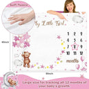 Sleeping Bear Monthly Baby Milestone Blanket Bear Star Balloon Flannel Blanket Boy Newborn Infant Swaddle Growth Chart Baby with Frame for Boys Girls Nursery (Pink) by TinyTreasures Baby Boutique