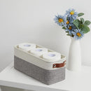DULLEMELO Small Storage Baskets 15"x6"x5.5", Fabric Storage Bins for Toilet Tank Top [2 Pack], Back of The Toilet Basket (White&Grey) by TinyTreasures Baby Boutique