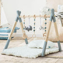 Wooden Foldable Baby Play Gym Frame Activity Hanging Bar With 5 Toys - Natural for Newborn (Grey) by TinyTreasures Baby Boutique