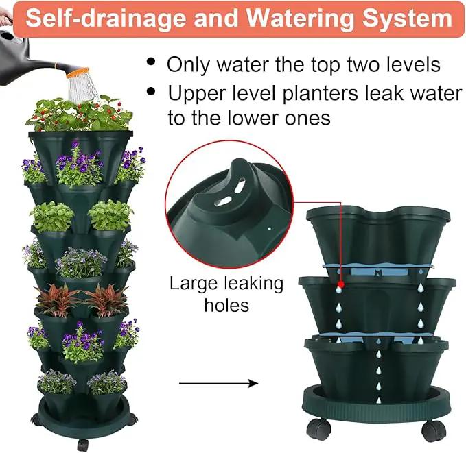 Vertical Planter 7 Tier Stackable Planters Garden Planters Strawberry Herb Flower and Vegetable Planter Indoor Outdoor Gardening Pots with Removable Wheels and Tools 2-Pack, photo 4 of 9