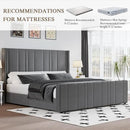 King Size Bed Frame and Headboard, Modern Velvet Upholstered Bed Frame with Vertical Channel Tufted Headboard & Footboard, Soft Bed Frame King, Noise Free, No Box Spring Needed, Easy Assembly, Grey by CozyNest Decor