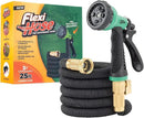 Flexi Hose with 8 Function Nozzle, 25FT - Lightweight Expandable Garden Hose, No-Kink Flexibility, 3/4 Inch Solid Brass Fittings and Double Latex Core by GreenHaven Gardens