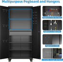71" H Metal Garage Storage Cabinet with Locking Doors and 2 Adjustable Shelves, Rolling Tool Storage Cabinet with Wheels, Drawer, Pegboard and 16 Hooks for Garage, Warehouse, Black by GreenHaven Gardens