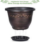 Plastic-Plant-Flower-Planters-8 Inch with Drainage Hole & Saucer, 6 Packs Lightweight Small Resin Flower Pot Indoor Outdoor, Retro Antique Imitation Decorative Garden Containers Sets for Houseplants by GreenHaven Gardens