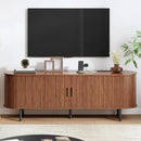 63" TV Stand with Power Outlet, Modern Media Console with Sliding Doors, Entertainment Center for TVs up to 60 Inch, Adjustable Shelves, Walnut by CozyNest Decor