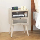 AWASEN Nightstand with Charging Station, Modern Bedside Table with Glass Decorative Drawer, Charging Night Stand Side Tables for Bedroom and Small Space, Rustic White Oak by CozyNest Decor