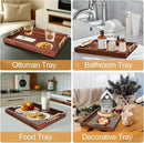 Coffee Table Tray - Large Ottoman Trays for Living Rooms - Wood Serving Tray with Handles(2 Sets) - Wooden Tray for Coffee Table, 4 Round Coasters Included, Dark Brown by CozyNest Decor