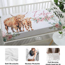 Custom Nursery Crib Bedding Set: Personalized Name 4 Piece Floral Highland Cow Design Baby Crib Sets for Girls - Toddler Double Layer Blanket Set, Comfortable Crib Bed Sheets for Baby Toddlers by TinyTreasures Baby Boutique