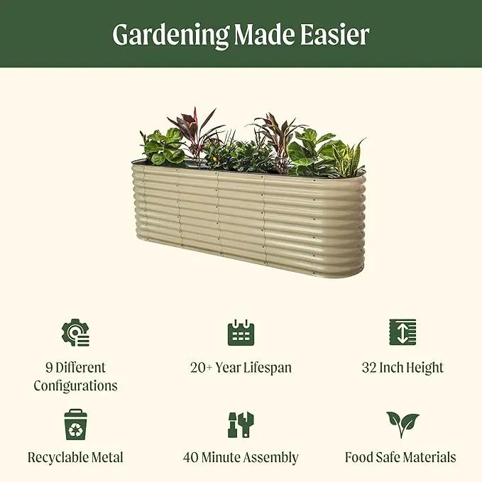 Vego garden 32" Extra Tall Raised Garden Bed Kits, 9 in 1 Modular Raised Planter Box for Vegetables Flowers Fruits Oval Metal Raised Garden-Modern Gray, photo 2 of 9
