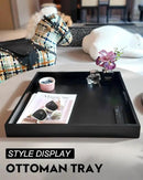 22 Inches Square Wood Ottoman Tray Black, Extra Large Wooden Serving Tray with Handles for Living Room, Serving Food Breakfast, Ottoman Coffee Table Couch Sofa Kitchen by CozyNest Decor
