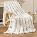 Esterra Chunky Knit Blanket Throw, 100% Handmade Chenille Throw Blanket 50"x60", Soft Thick Yarn Cable Knit Crochet Throw Blanket Rope Knot Throw for Couch Bed Sofa, Bright White by CozyNest Decor