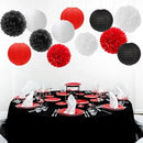 Red-Black White Party-Decorations Paper Flowers Lanterns - 15PCS Halloween Birthday Tissue Pom Poms Streamers,Wedding Baby Bridal Shower Hanging Supplies Decor Hugfond by CozyNest Decor