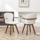 LUNLING Swivel Dining Room Chairs Set of 2,Mid Century Modern White Faux Leather Kitchen Chair with Arms,Bamboo Legs Side Chairs No Wheels,Accent Chair for Dining Rooms and Offices by CozyNest Decor