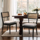 Rattan Dining Chairs Set Of 2 , Mid Century Modern Black Wooden Cane Back Chairs with Removable Linen Cushion , Retro Farmhouse Upholstered Kitchen & Dining Room Chairs for Restaurant Living Room by CozyNest Decor
