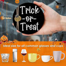 Coaster for Drinks Set of 6, Halloween Boo Black Cat Trick or Treat Spooky Pumpkin Bat Absorbent Round Ceramic Stone Mat, with Cork Base and Metal Holder, Gift for Housewarming Room Bar Decor by CozyNest Decor