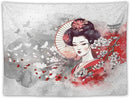 Japanese Geisha Tapestry Asian Red Cherry Blossom Traditional Kimono Folk Tapestries Home Decor for Living Room Bedroom Apartment Farmhouse Dorm 60"x50" by CozyNest Decor