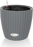 Dexceder 9x8 Inches Rattan Self Watering Planter Indoor Outdoor, Inner Pot Design, Thickened Table Flower Plant Pot with Water Level Indicator (Deep Gray) by GreenHaven Gardens