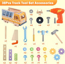 Aliex 38PCS Kids Wooden Truck Tool Set with Toy Drill for Toddlers Ages 3 4 5 6,Montessori STEM Educational Learning Construction Workbench Pretend Play Tool Kit,Birthday Sensory Gift for Boys Girls by TinyTreasures Baby Boutique
