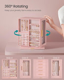 SONGMICS Jewelry Box 360° Rotating, Jewelry Storage Case with 5 Drawers, Jewelry Organizer, Glass Window, Spacious, Vertical Jewelry Storage, Open Design, Great Gift, Jelly Pink UJBC170R01 by TinyTreasures Baby Boutique