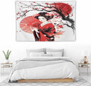 Japanese Red Geisha Tapestry Asian Cherry Blossom Traditional Kimono Folk Tapestries Home Decor for Living Room Bedroom Apartment Farmhouse Dorm 90"x60" by CozyNest Decor