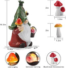 Mushroom-Picking Gnome Solar Garden Statue with 3 LED Lights, Set with 1 Gnome and 2 Small Mushroom, Lovely Garden Gnome Set for Patio, Yard, Lawn Ornament, Outdoor Decor by CozyNest Decor