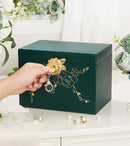 Jewelry Box with Lock for Girls: Jewelry Organizer for Dresser - 3-Drawer Earrings Storage Girls Women Gift (Dark Green) by TinyTreasures Baby Boutique