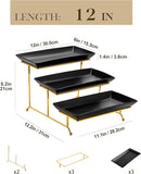 MALACASA 3 Tier Serving Trays for Party, 12 Inch Porcelain Black Trays for Serving Food, Dessert Stand with Collapsible Gold Metal Rack by CozyNest Decor