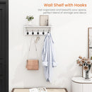 Homode Wall Shelf with Hooks, Coat Rack Wall Mount with Pegs, Hanging Entryway Coat Hanger, Wood and Iron Shelf for Bathroom, Hallway, Bedroom, White by CozyNest Decor