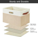 Large Collapsible Fabric Storage Bins with 3 Handles, Foldable Organizer Baskets for Closet, Shelves, Living Room | 3 Pack, Durable PU & Metal Handles (14.9"x9.8"x9.8", Beige & White) by TinyTreasures Baby Boutique