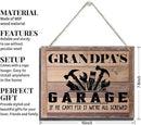 BQL Rustic Wood Sign, Father's Day Gift, Grandpa's Gift, Decor Hanging Wood Sign, 8X10inch, Printed Wood Wall Art Sign, Grandpa's Garage, If He Can't Fix It We're All Screwed by CozyNest Decor