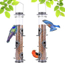 MIXXIDEA 2PK Metal Wild Bird Feeder Squirrel Proof Bird Feeders for Outside Hanging 6 Port Tube Bird Feeder Transparent Finch Feeder with Steel Hanger (Grey) by CozyNest Decor