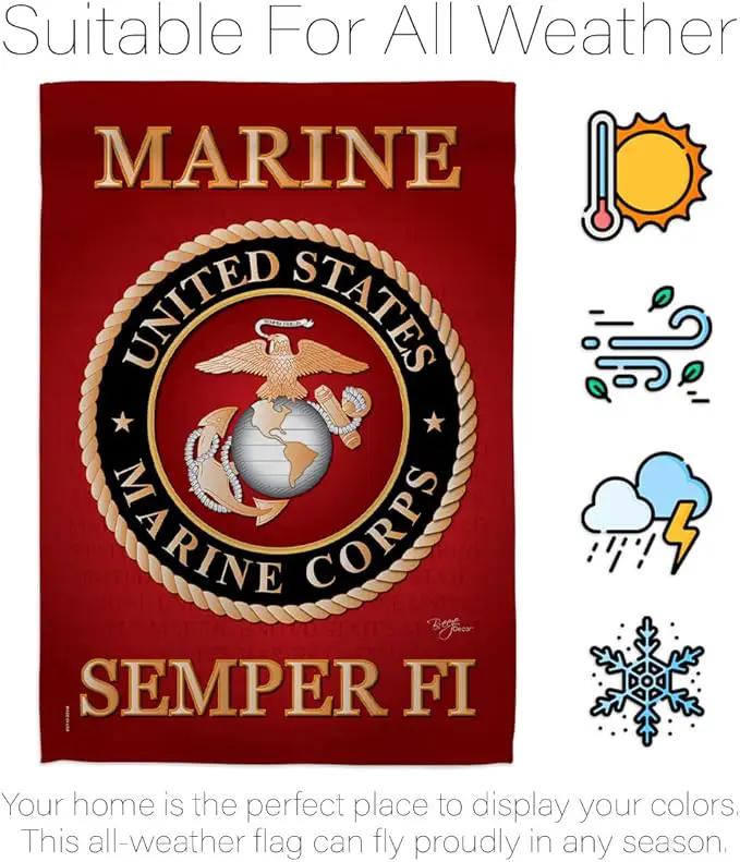 Marine Corps Garden House Flag - Set Armed Forces USMC Semper Fi United State American Military Veteran Retire Official - Decoration Banner Small Yard Gift Double-Sided Made In USA 28 X 40, photo 7 of 10