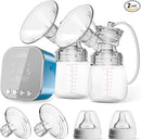 Double Electric Breast Pump Strong Suction, Portable Breast Pump Electric Breastfeeding Pump, Rechargeable Milk Pump with 4 Modes & 9 Levels, Low Noise, Anti-Backflow & LED Display, 24mm Flange, Blue by TinyTreasures Baby Boutique