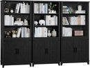 70in Tall Bookshelf 5 Tier Bookcase with Barn Doors and Adjustable Shelves, Black Farmhouse Book Shelf with Storage Cabinet, Wood Freestanding Display Bookshelves for Bedroom, Kitchen (3PCS) by CozyNest Decor