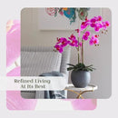 Faux Pink Orchid Plant, Premium Artificial Indoor Flower Display Stands 25-Inches with Beautiful Sculptural Blooms and Foliage That Lasts Forever, Grey Planter Pot Included by CozyNest Decor
