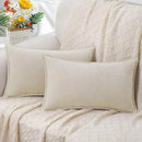 decorUhome Chenille Soft Throw Pillow Covers 12x20 Set of 2, Lumbar Velvet Farmhouse Neutral Decorative Euro Pillow Covers with Stitched Edge for Couch Sofa Bed Home Decor, Beige by CozyNest Decor