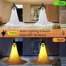 2 Packs Halloween Ghost Outdoor Decorations, 59” Light Up Ghost Decor with Remote Control, Adjustable Height Standing Halloween Lighted Ghost Kit with Witch Hat Ideal for Porch, Garden, Yard by CozyNest Decor