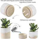 Nihow Self Watering Plant Pot for Indoor Plants: 4.5+6 Inch Ceramic Planter with Drainage Hole & Water Storage Plus - Cylinder Flower Pot with Wick for Herbs -White & Nature by CozyNest Decor