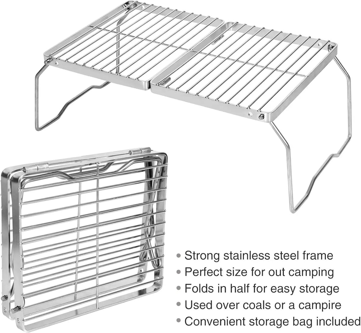 REDCAMP Folding Campfire Grill 304 Stainless Steel Grate, Adjustable Height Portable Camping Grill with Carrying Bag for Outdoor Cooking BBQ, photo 5 of 6