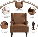 Accent Chair, Faux Leather High Back Armchair or Living Room, Comfy Upholstered Single Sofa Reading Chair with Solid Wood Legs for Office, Bedroom, Waiting Room-Brown by CozyNest Decor