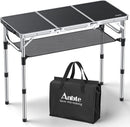 Folding Camping Table with Storage Net, 3ft Camping Table Aluminum Folding Table with 3 Adjustable Height Max 27.1 Inch Picnic Table Portable Table for Outdoor Backyard BBQ, Black by GreenHaven Gardens