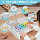 Kids Musical Instruments Piano Drum Set - 5 in 1 Montessori Toys for Toddler Baby, Wooden Music Kit with Piano Keyboard Xylophone, Preschool Educational Sensory Toys, Gifts for Boys Girls 1-8 by TinyTreasures Baby Boutique