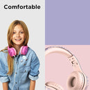 LilGadgets Connect+ Pro Wired Kids Headphones for School w/Microphone, Volume & Noise Reduction Over-Ear Headset w/Cord, SharePort Technology & SoftTouch Padding, Girl Power - Headphones for Kids by TinyTreasures Baby Boutique