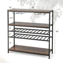 GOFLAME Industrial Wine Rack Table, Wine Bar Cabinet with 2-Tier Wine Rack, 4 Row Glass Holder and Storage Shelves, Freestanding Floor Liquor Storage Stand for Kitchen, Dining Room, Rustic Brown by CozyNest Decor