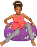 Posh Creations Bean Bag Chair for Kids, Teens, and Adults Includes Removable and Machine Washable Cover, 27in - Medium, Canvas Unicorn and Rainbows on Purple by TinyTreasures Baby Boutique
