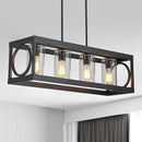 XINGQI Black Kitchen Island Light Fixtures Over Table, 31.5" Rectangular Linear Chandeliers Farmhouse Dining Room Pendant Ceiling 4-Light with Glass Lampshade for Living Room Bar Office by CozyNest Decor