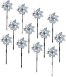 BATTIFE 12 Pack Pre-Assemble Sparkly Reflective Pinwheels | Silver Bird Blindness Pin Wheel | Scare Birds & Animals Away | Wind Spinner for Yard and Garden by GreenHaven Gardens