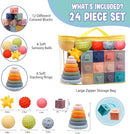 Montessori Toys for Babies 6-12 Months, Soft Baby Blocks Toys Set, 3 in 1 Infant Stacking Building Blocks, Teething Toys Sensory Balls Educational Learning Toys for Toddlers 3-6-9-11 Months Boys Girls by TinyTreasures Baby Boutique