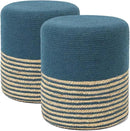 REDEARTH · Cylindrical Pouf Foot Stool Ottoman - Jute Braided Pouffe Poof Accent Sitting Footrest for Living Room, Bedroom, Nursery, Patio, Lounge Set of 2 (Teal Natural, 14.5"x14.5"x16") by CozyNest Decor